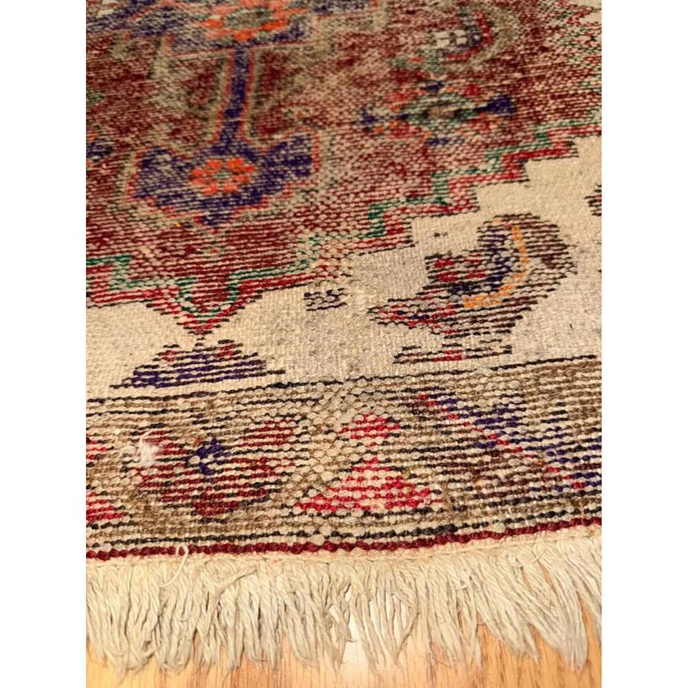 Vintage Hand Knotted Wool Persian Turkish Rug 28x49 Prayer Style Geometric - Picture 3 of 4